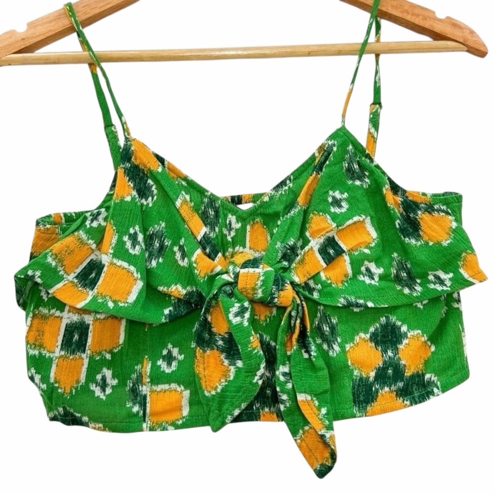Aerie Green and Yellow Patterned Women's Top XS